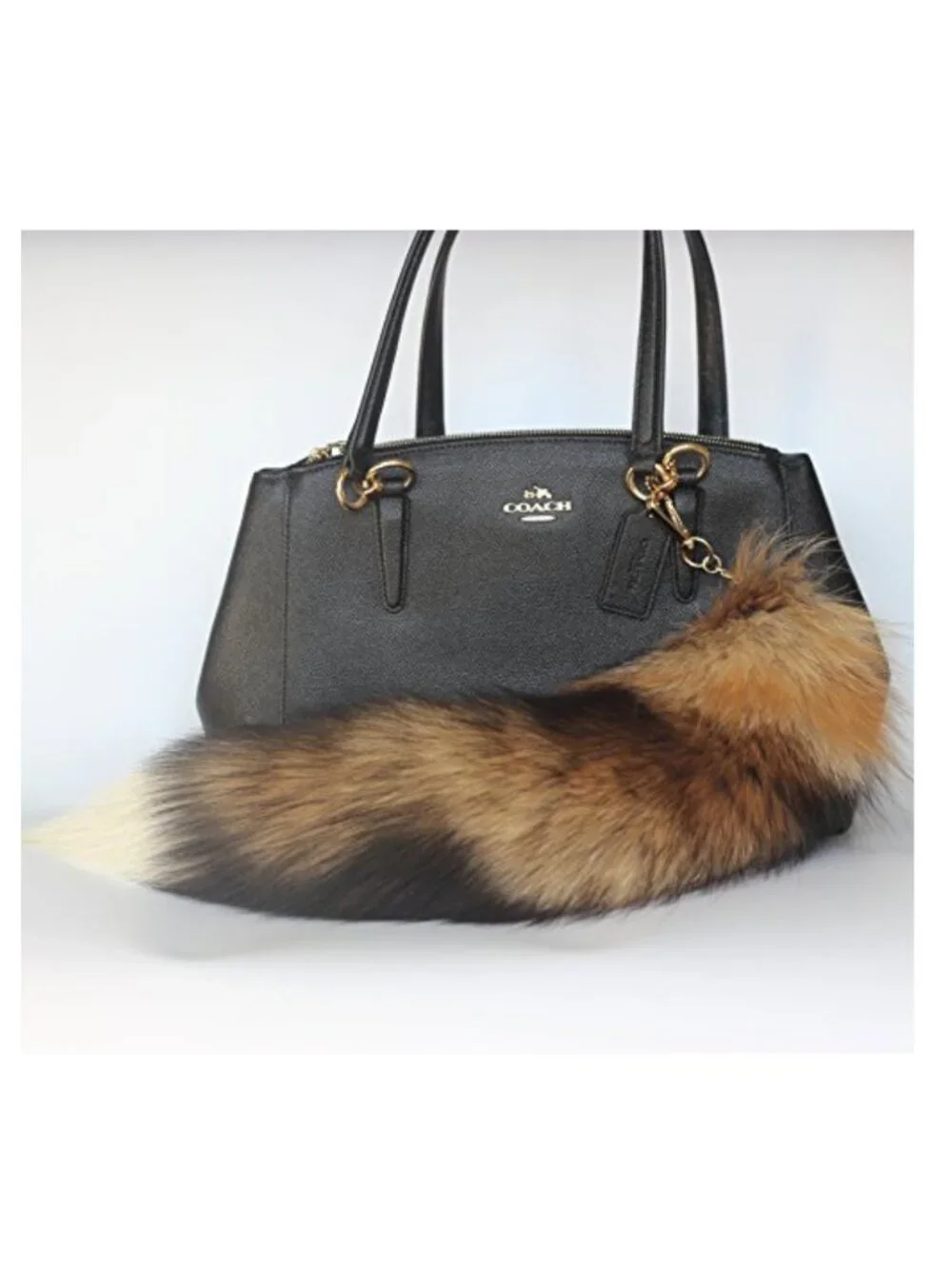 Genuine Fox Fur Tail Keychain - Gold-Plated Clasp Bag Charm